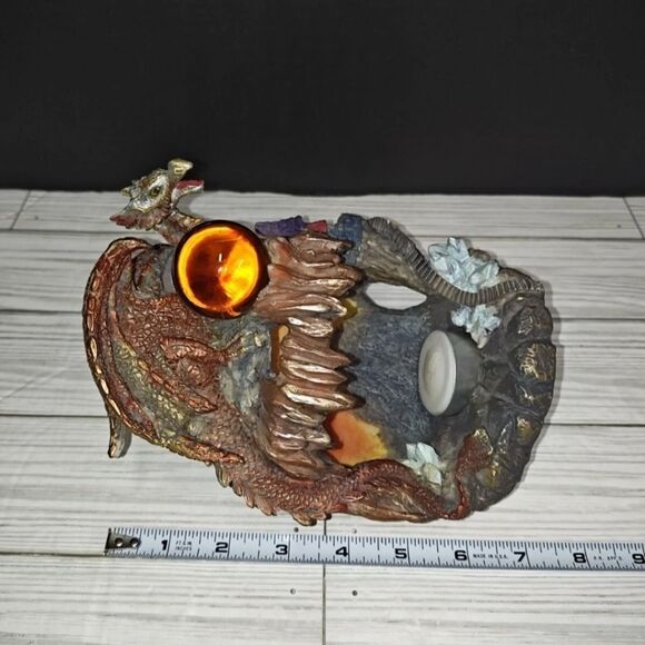 Vintage Red Gold Mythical Fantasy Perched Dragon Castle Tea Light Candle Holder - Picture 10 of 12